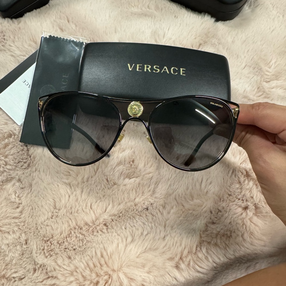 Versace Black Aviator Sunglasses with Gradient Lens